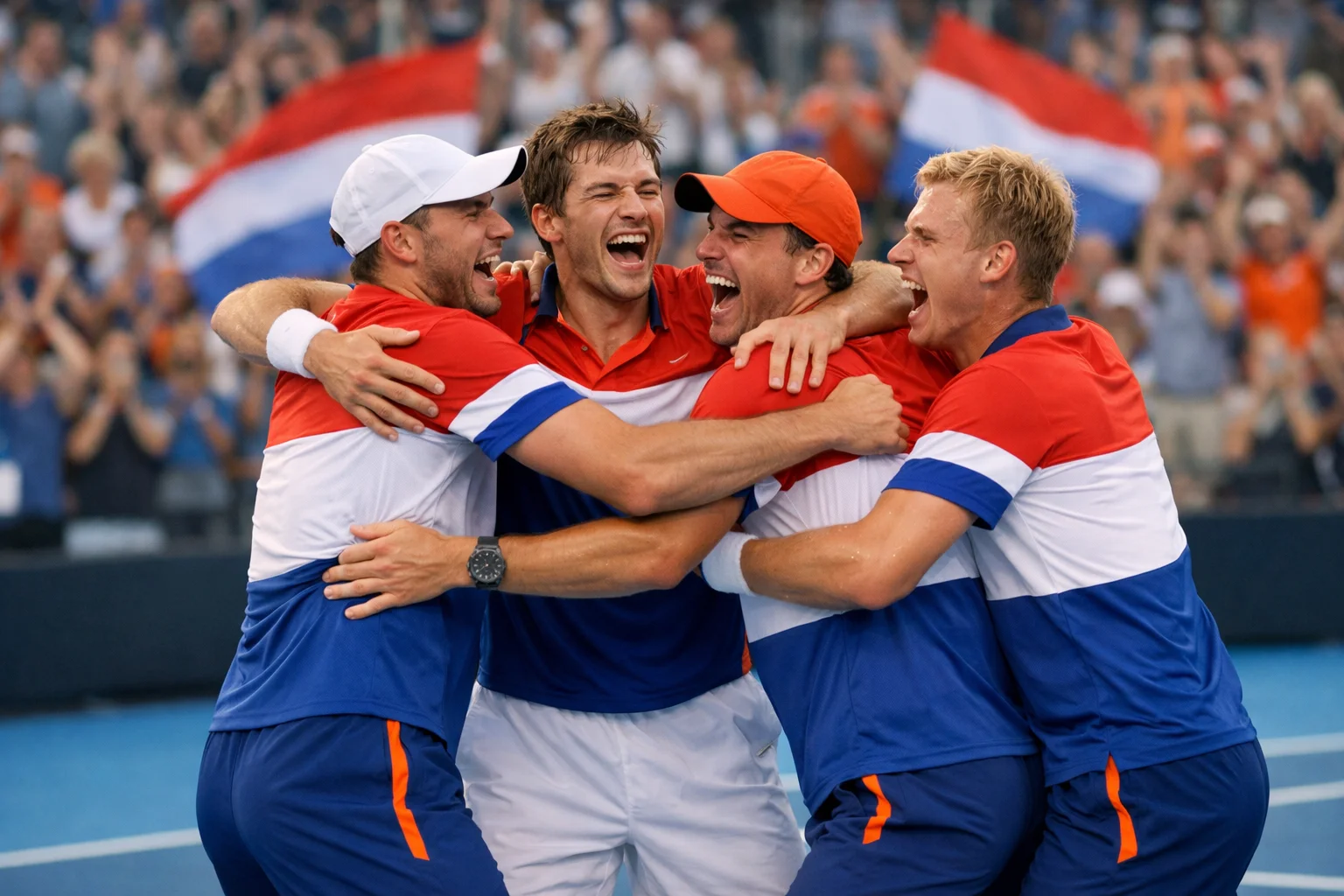Nationaal tennisteam viert overwinning