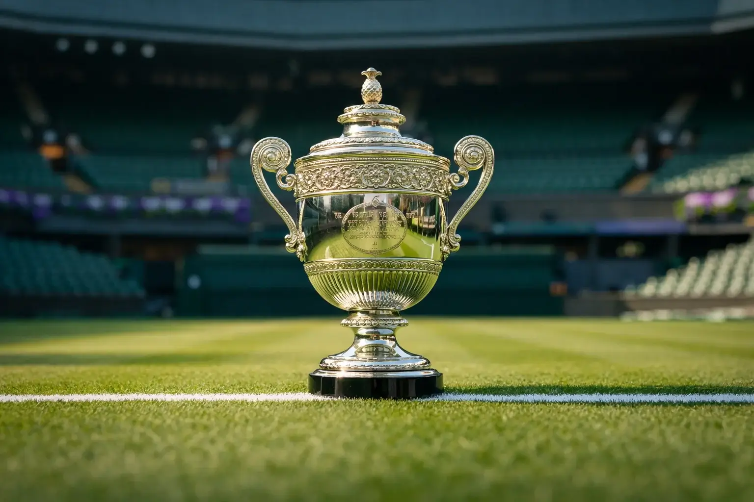 Grand Slam tennistrofee op Centre Court met grasbaan