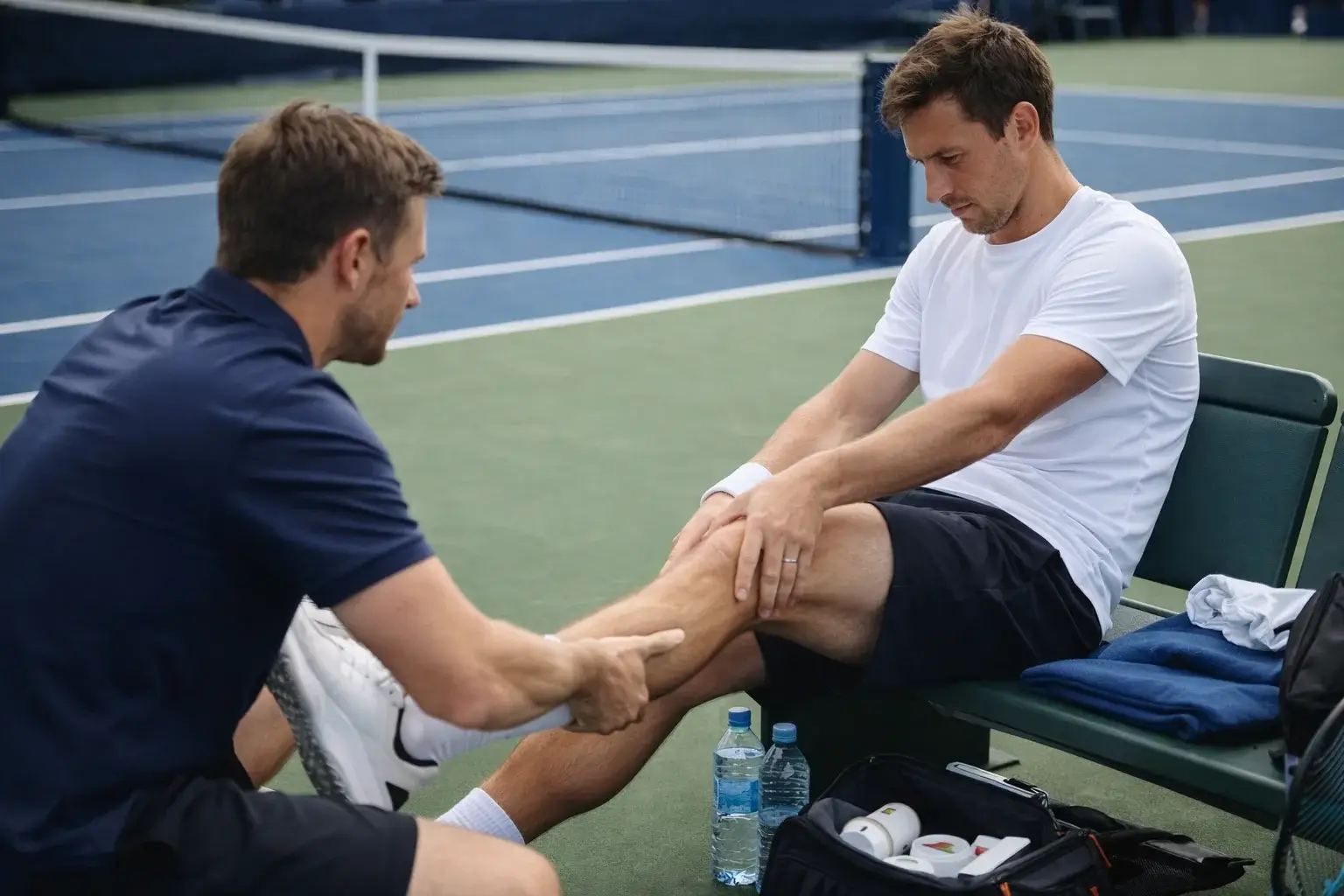 Tennisser rekt spieren tijdens pauze