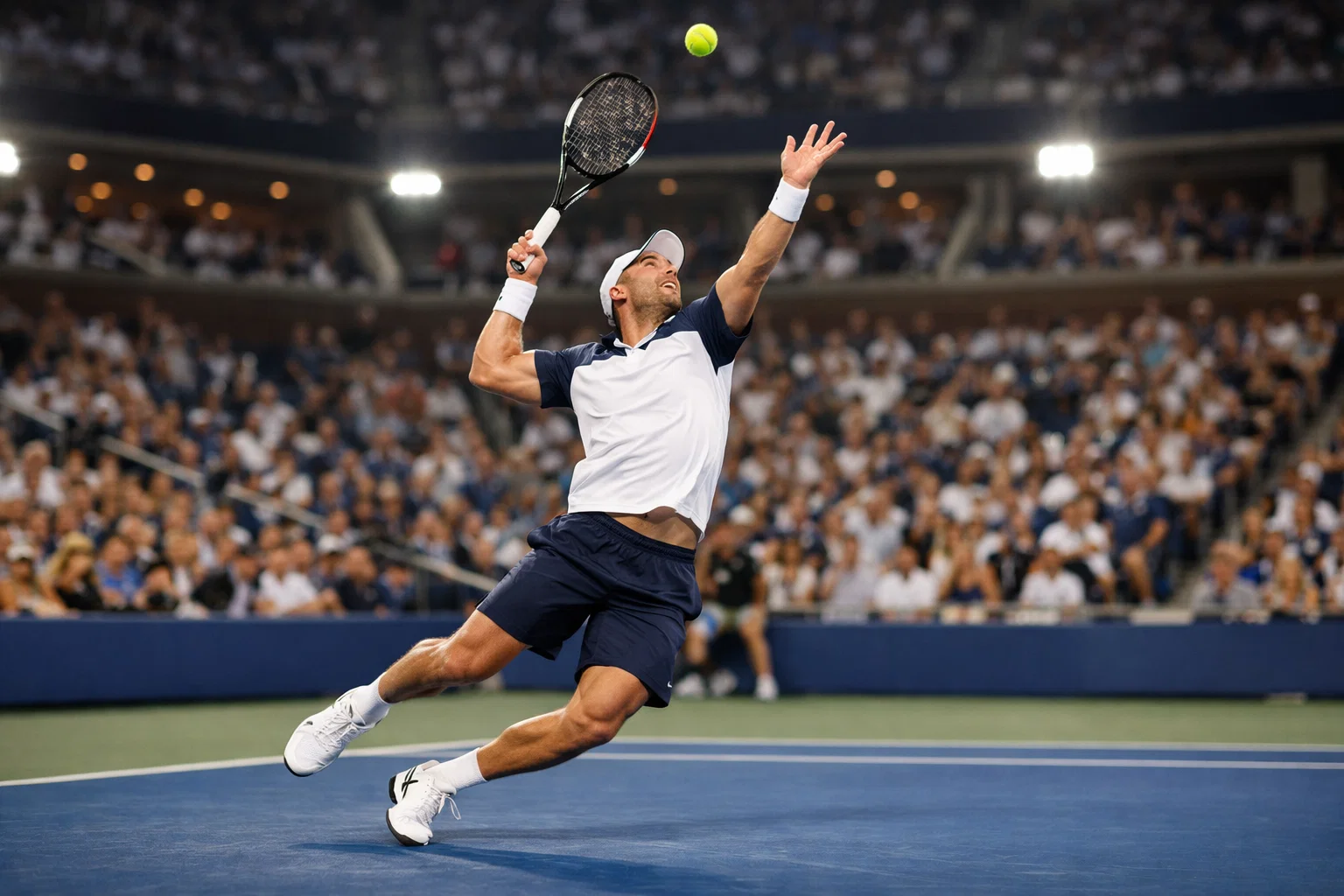 Tennisser serveert met krachtige beweging