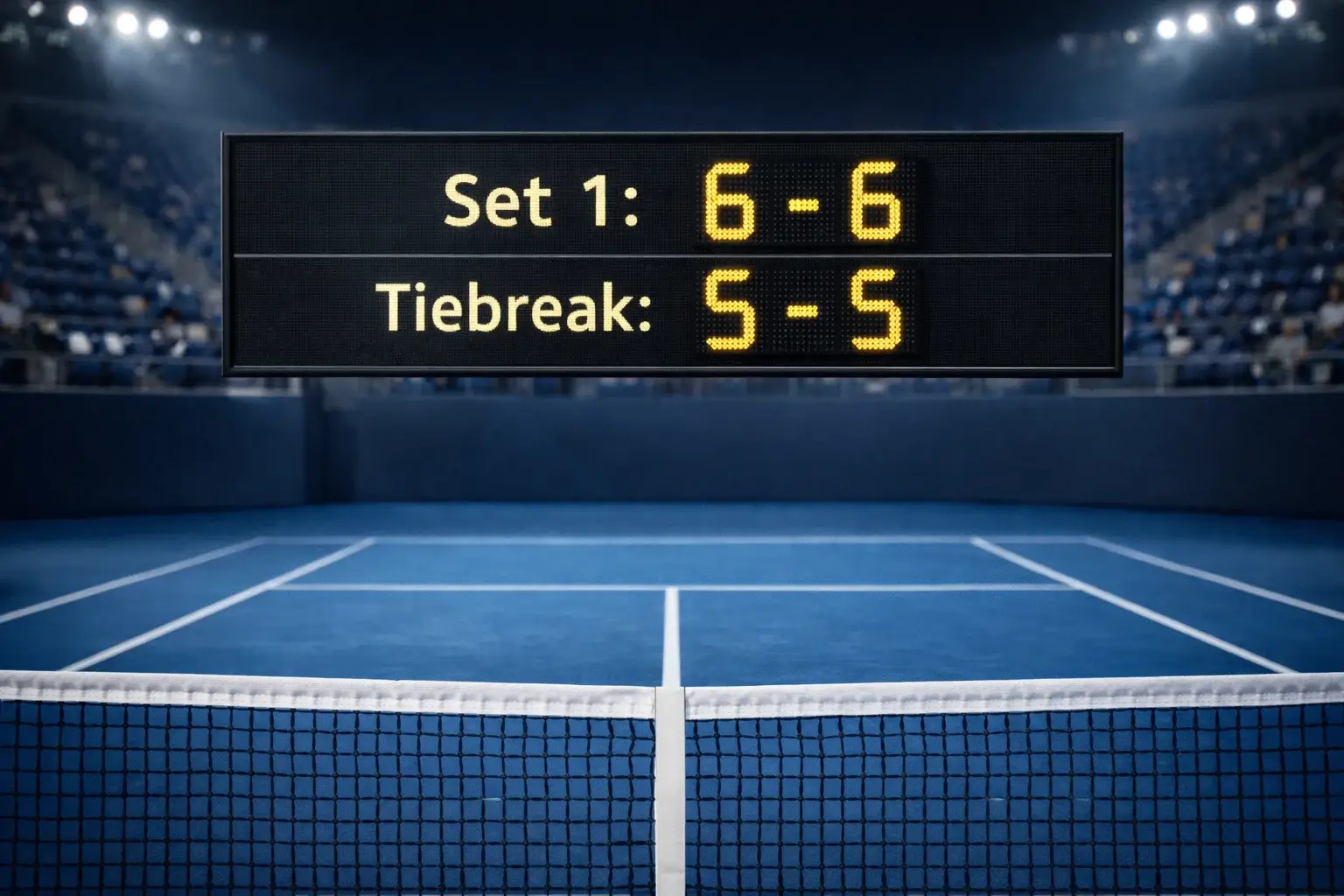 Scorebord toont 6-6 tiebreak situatie