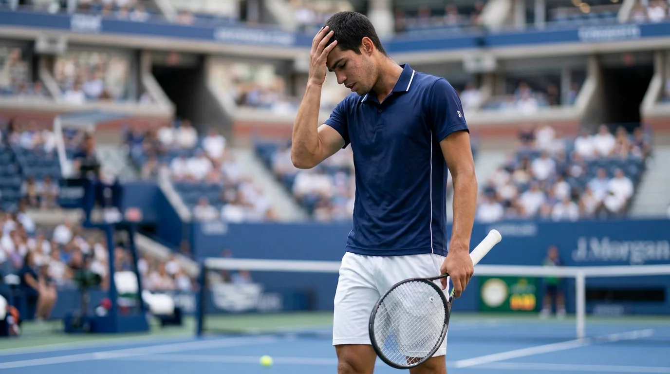 Gefrustreerde tennisser na gemiste bal